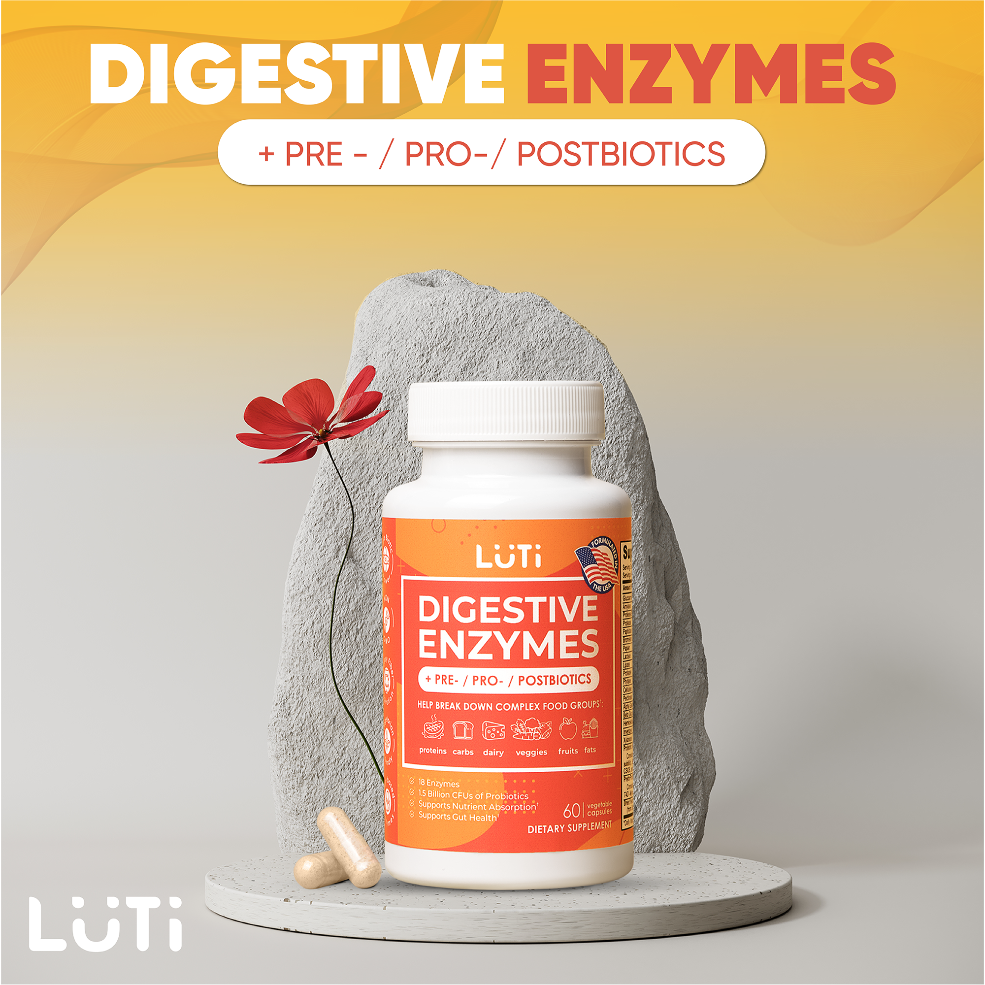 LUTI Digestive Enzymes + Pre-/Pro-/Postbiotics.