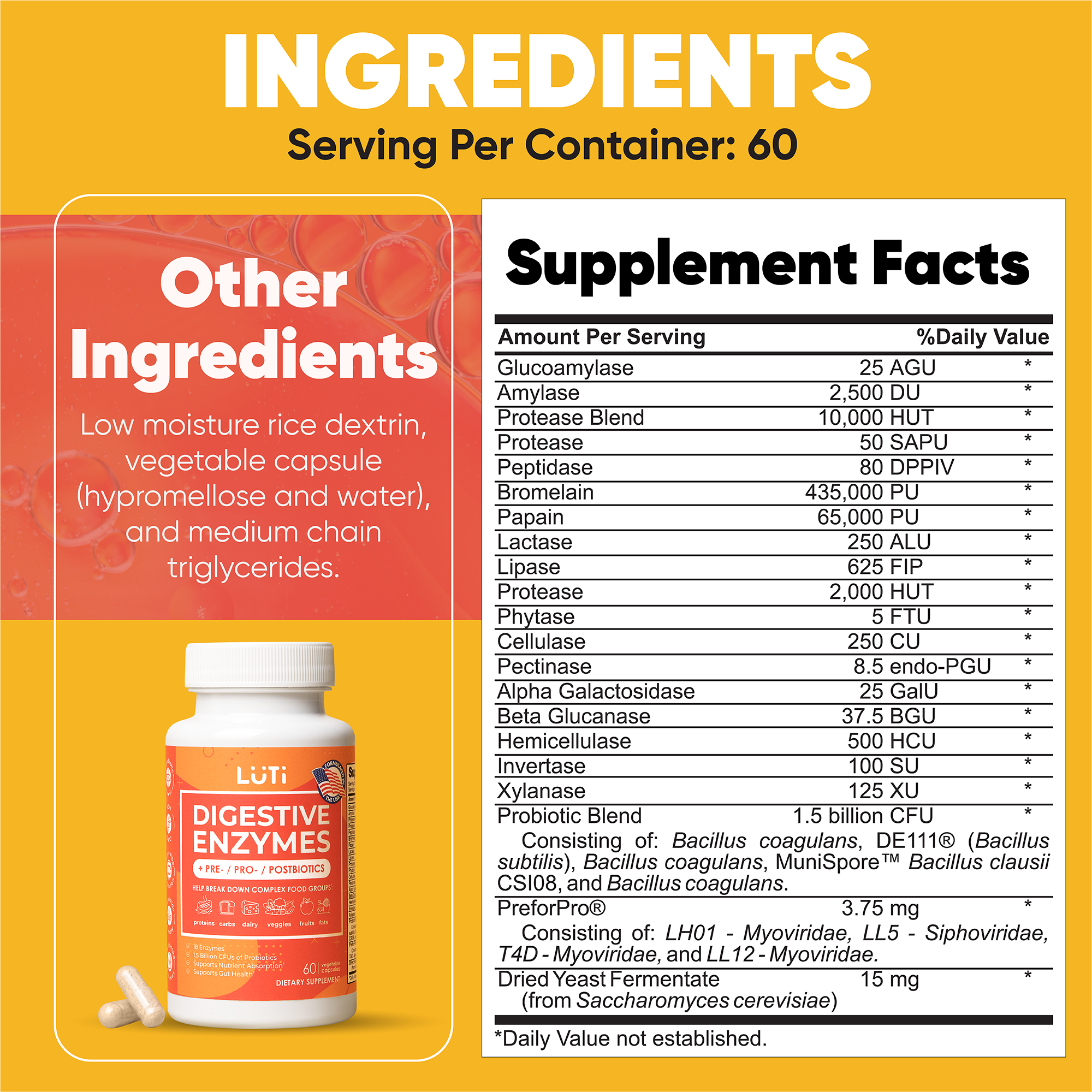 LUTI Digestive Enzymes + Pre-/Pro-/Postbiotics.