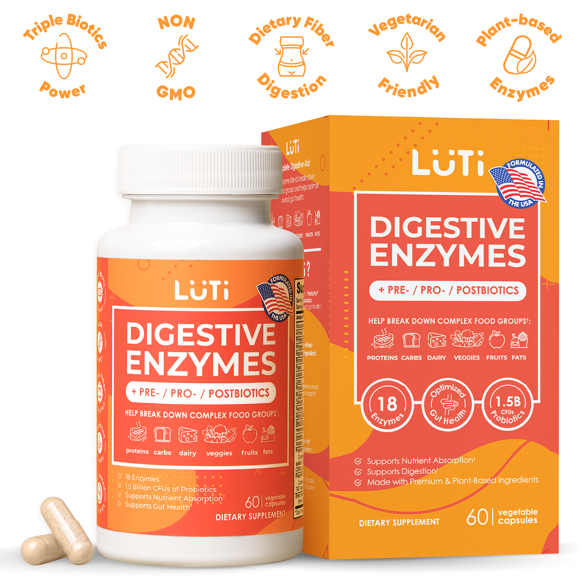 LUTI Digestive Enzymes + Pre-/Pro-/Postbiotics.